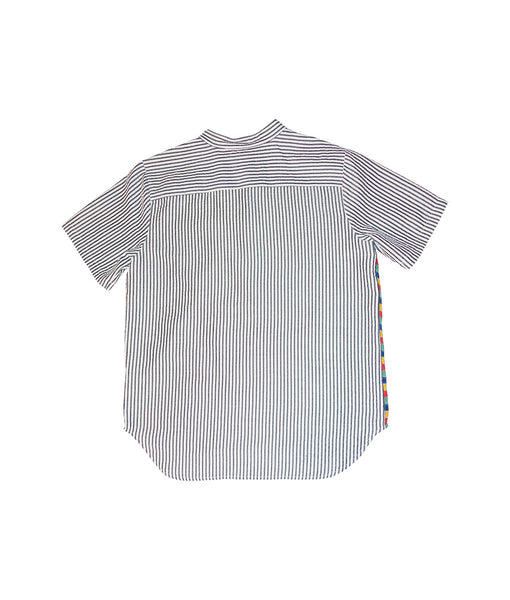 【SATIIIZ】Rica Stripe Half Shirt Men's Half Buttoned Casual Vertical Striped Office Pullover