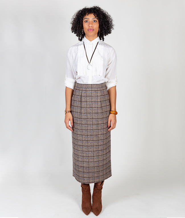 Midi Pencil Skirt in Wool Tweed