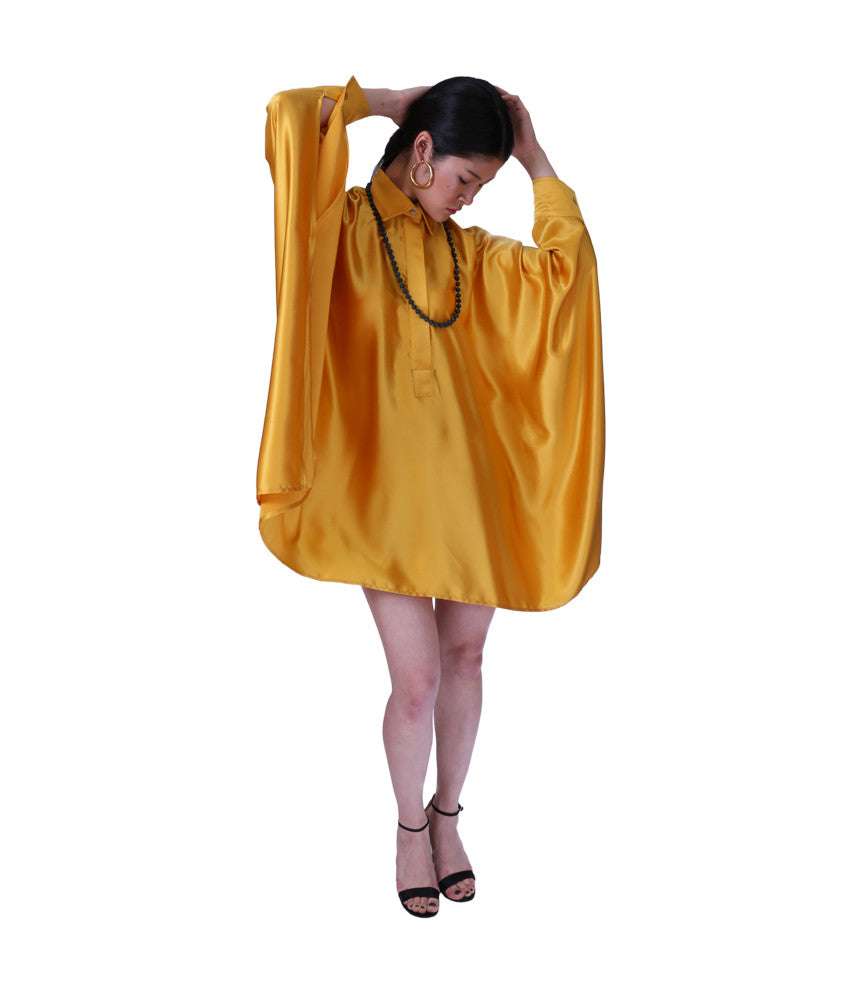 marigold silk dress Hand Dyed Marigold Silk Dress with Floral Embroidery Eveliina Vintage