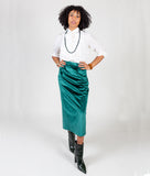 Midi Pencil Skirt in Emerald Velvet